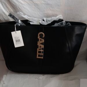 Cavalli Class Black Tote with Gold Accents